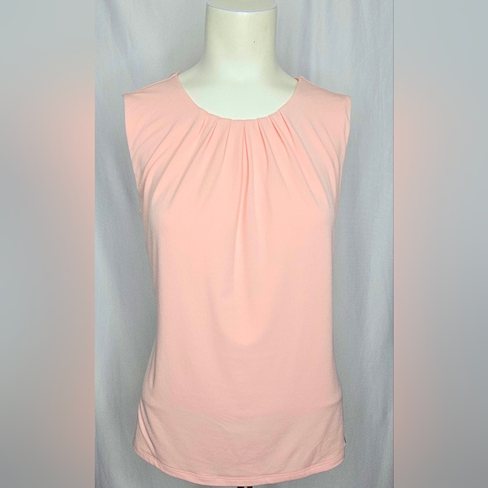Calvin Klein Pleated Neck Sleeveless Top Soft Blush Pink‎ Shell NWOT Size M
